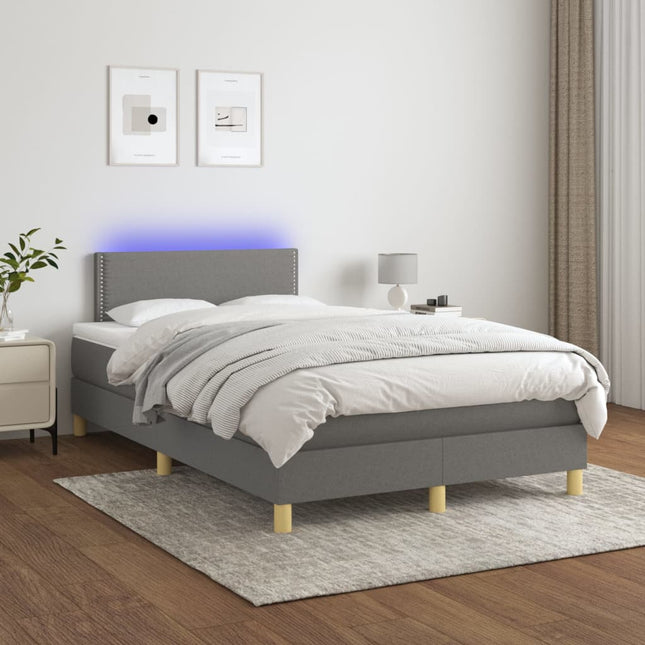 Boxspring met matras en LED stof donkergrijs 120x200 cm 120 x 200 cm Donkergrijs