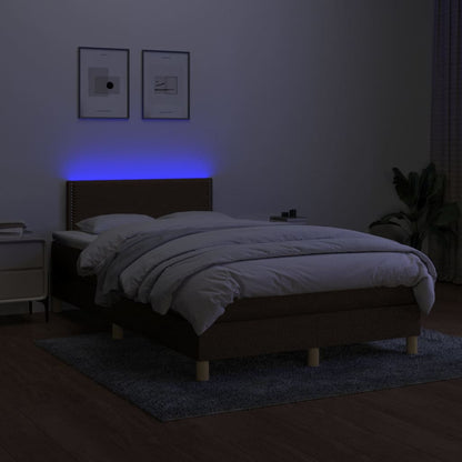 Boxspring met matras en LED stof donkerbruin 120x200 cm 120 x 200 cm Effen met spijkers