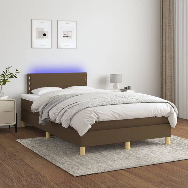 Boxspring met matras en LED stof donkerbruin 120x200 cm 120 x 200 cm Effen met spijkers