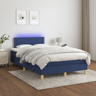 Boxspring met matras en LED stof blauw 120x200 cm 120 x 200 cm Effen met spijkers