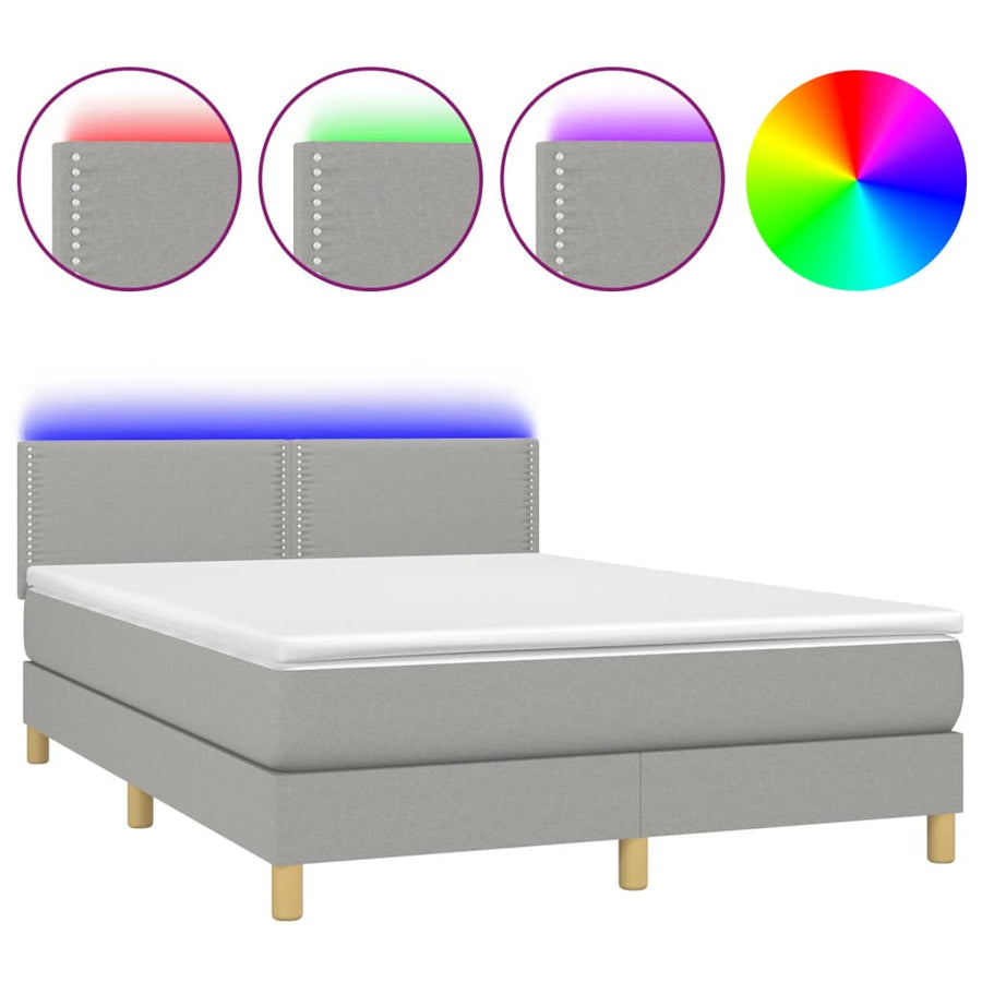 Boxspring met matras en LED stof lichtgrijs 140x190 cm 140 x 190 cm Lichtgrijs