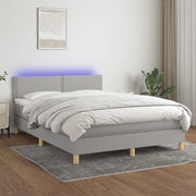 Boxspring 140x190 cm lichtgrijs met matras en LED