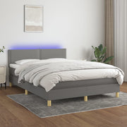 Boxspring 140x190 cm donkergrijs met matras en LED