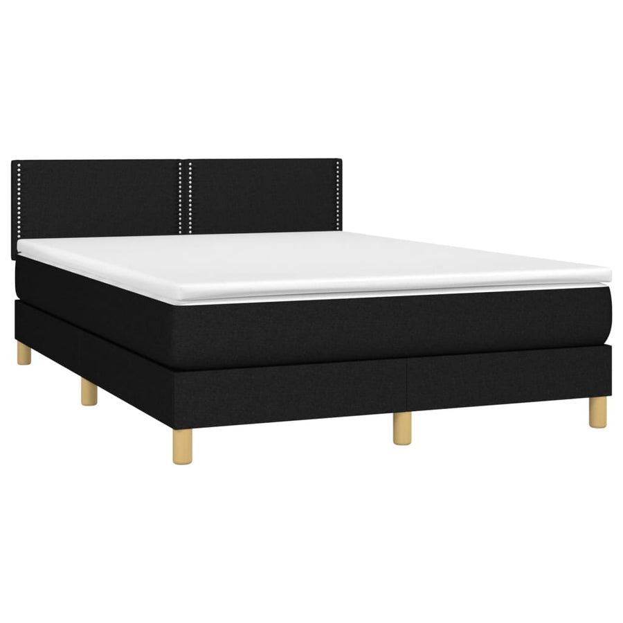 Boxspring met matras en LED stof zwart 140x190 cm 140 x 190 cm Effen met spijkers