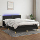 Boxspring met matras en LED stof zwart 140x190 cm 140 x 190 cm Effen met spijkers