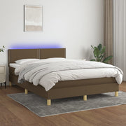 Boxspring 140x190 cm donkerbruin met matras en LED