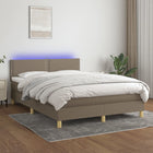 Boxspring met matras en LED stof taupe 140x190 cm 140 x 190 cm Effen met spijkers