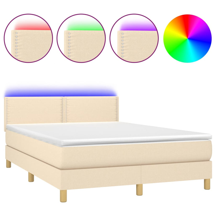 Boxspring met matras en LED stof crèmekleurig 140x190 cm