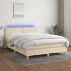 Boxspring met matras en LED stof crèmekleurig 140x190 cm