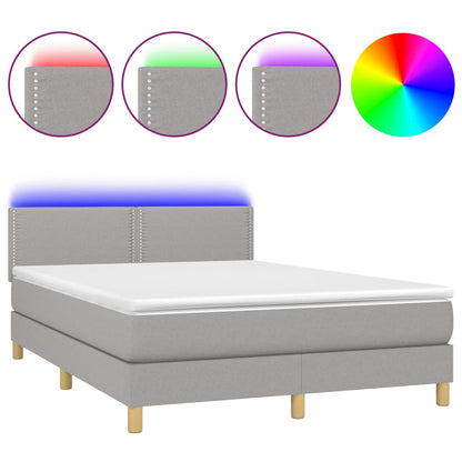 Boxspring met matras en LED stof lichtgrijs 140x200 cm 140 x 200 cm Lichtgrijs