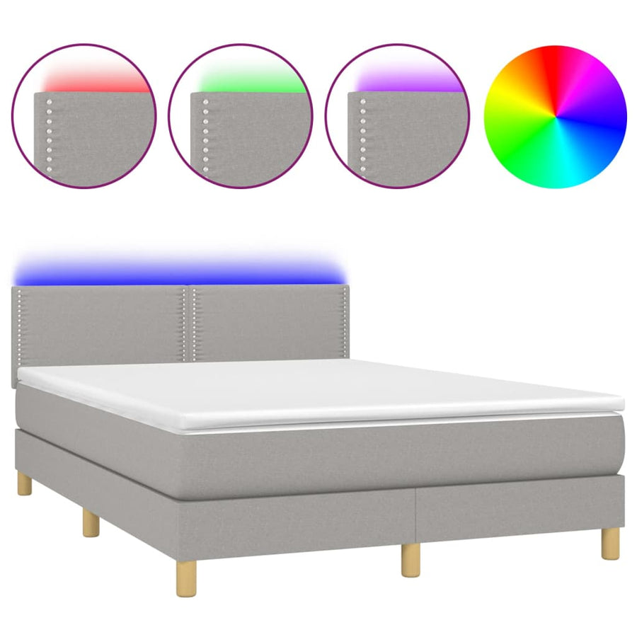 Boxspring met matras en LED stof lichtgrijs 140x200 cm 140 x 200 cm Lichtgrijs