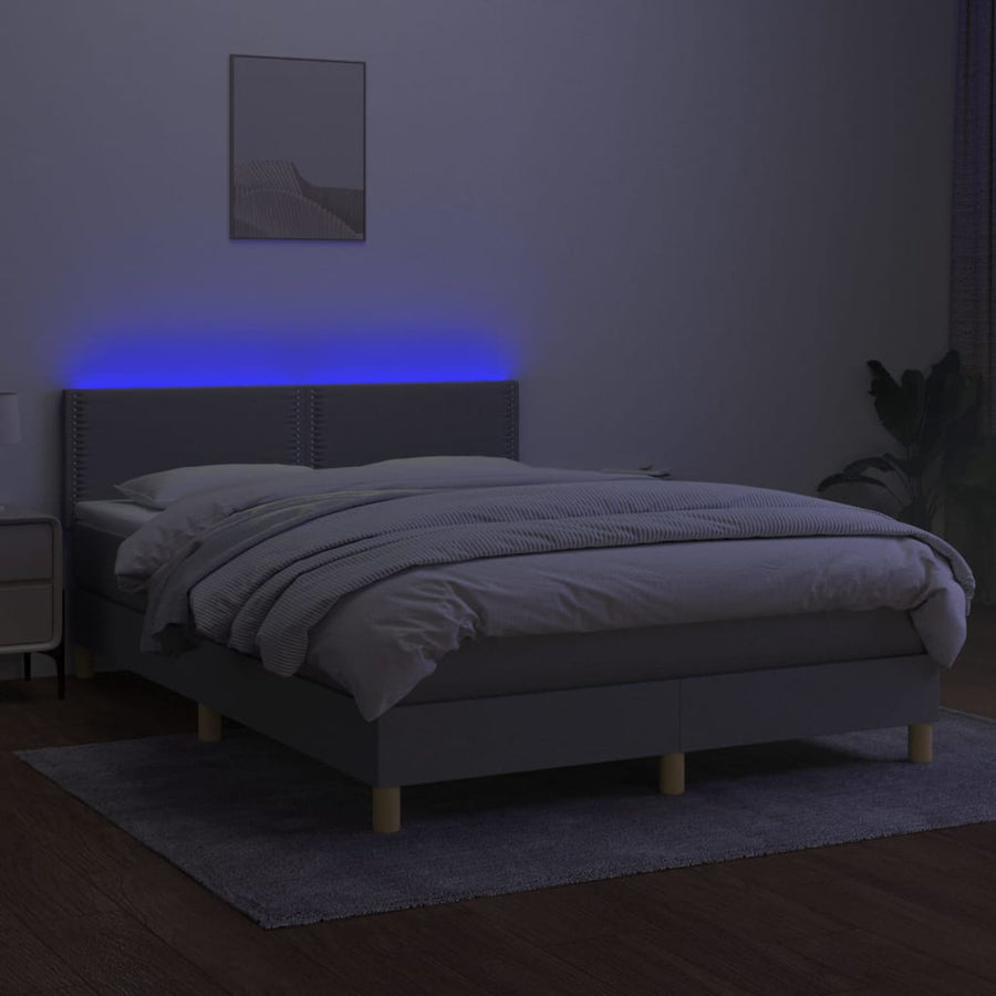Boxspring met matras en LED stof lichtgrijs 140x200 cm 140 x 200 cm Lichtgrijs