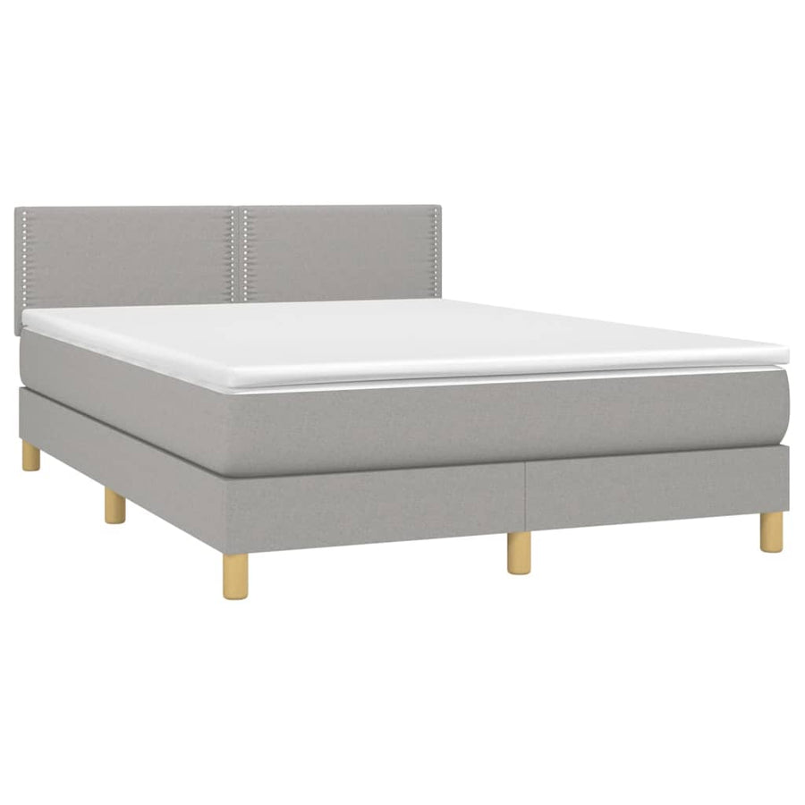 Boxspring met matras en LED stof lichtgrijs 140x200 cm 140 x 200 cm Lichtgrijs