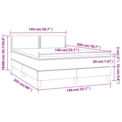 Boxspring met matras en LED stof donkergrijs 140x200 cm 140 x 200 cm Effen met spijkers