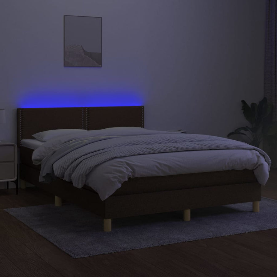Boxspring met matras en LED stof donkerbruin 140x200 cm 140 x 200 cm Donkerbruin