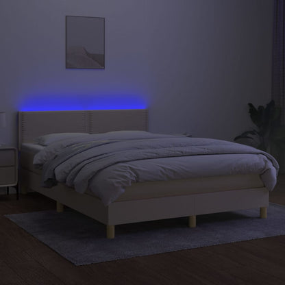 Boxspring met matras en LED stof crèmekleurig 140x200 cm