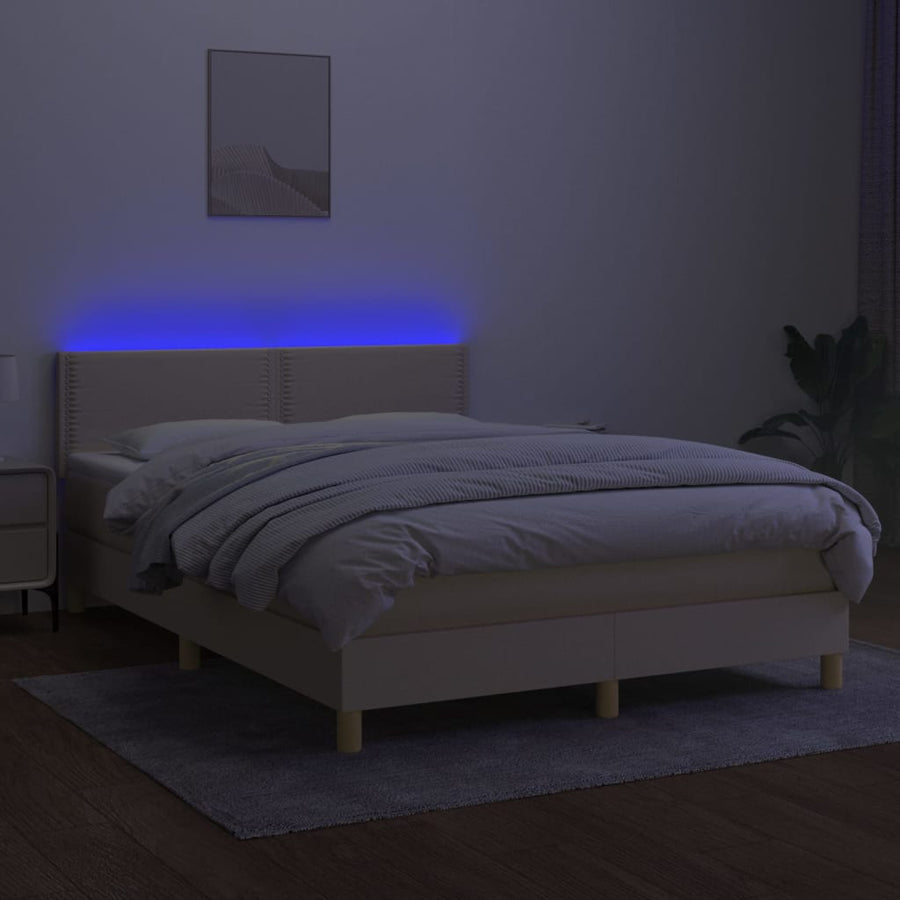 Boxspring met matras en LED stof crèmekleurig 140x200 cm