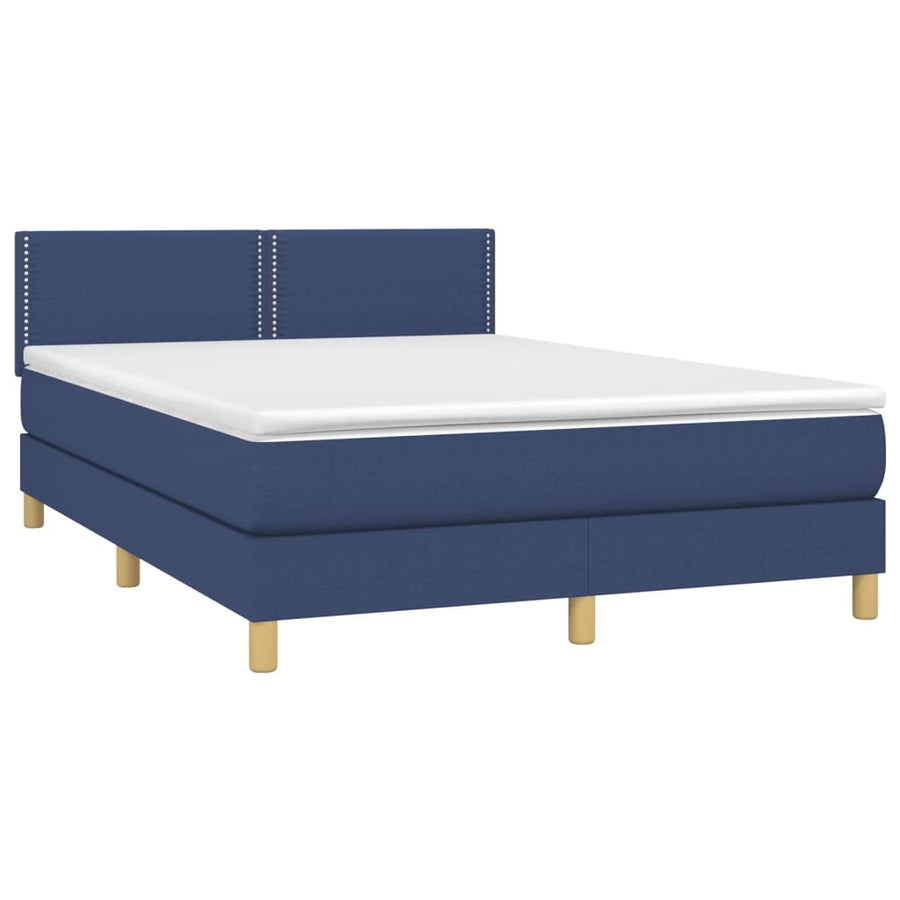 Boxspring met matras en LED stof blauw 140x200 cm 140 x 200 cm Blauw