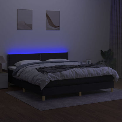 Boxspring met matras en LED stof zwart 160x200 cm 160 x 200 cm Effen met spijkers