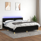 Boxspring met matras en LED stof zwart 160x200 cm 160 x 200 cm Effen met spijkers