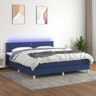 Boxspring met matras en LED stof blauw 160x200 cm 160 x 200 cm Effen met spijkers