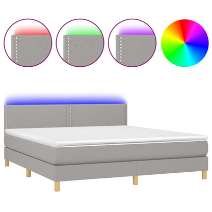 Boxspring met matras en LED stof lichtgrijs 180x200 cm 180 x 200 cm Effen met spijkers