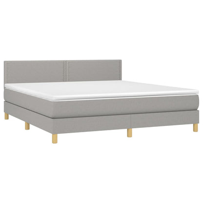 Boxspring met matras en LED stof lichtgrijs 180x200 cm 180 x 200 cm Effen met spijkers