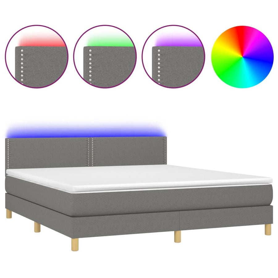 Boxspring met matras en LED stof donkergrijs 180x200 cm 180 x 200 cm Donkergrijs