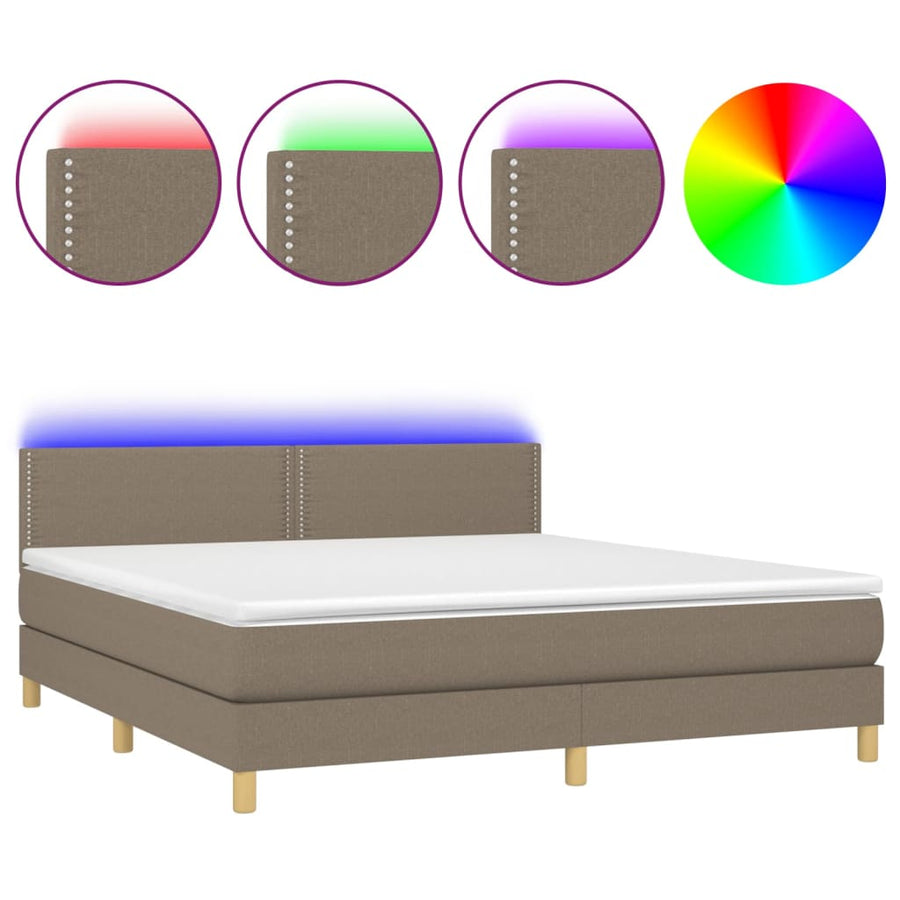 Boxspring met matras en LED stof taupe 180x200 cm 180 x 200 cm Taupe