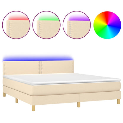 Boxspring met matras en LED stof crèmekleurig 180x200 cm 180 x 200 cm Effen met spijkers