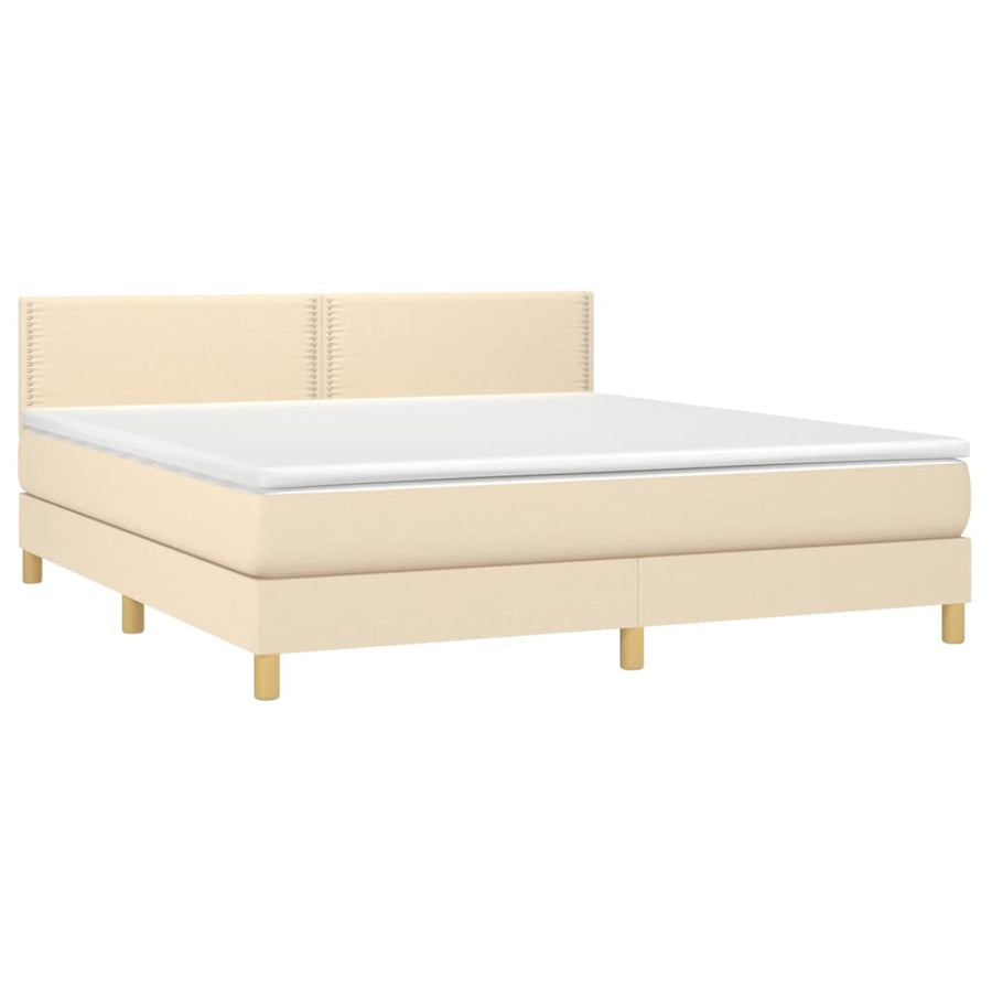 Boxspring met matras en LED stof crèmekleurig 180x200 cm 180 x 200 cm Effen met spijkers