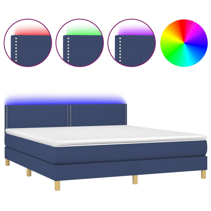 Boxspring Met Matras En Led Stof Blauw 180 x 200 cm Effen met spijkers