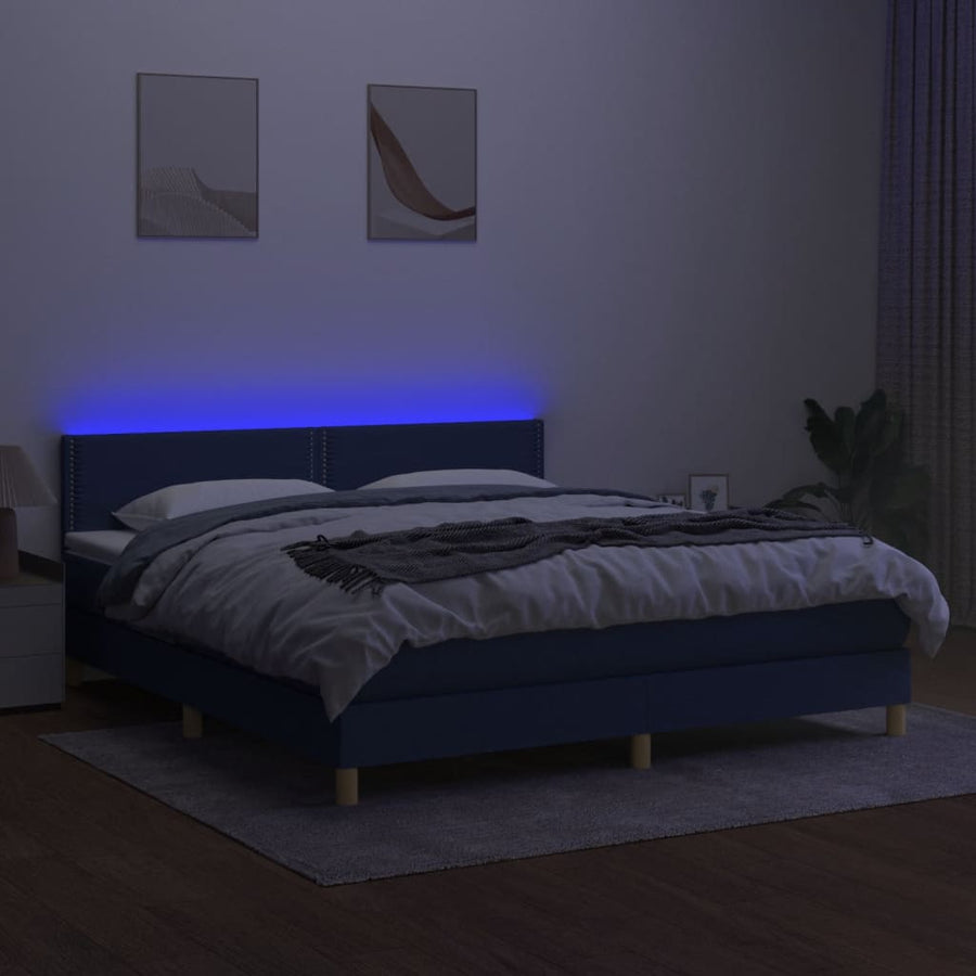Boxspring Met Matras En Led Stof Blauw 180 x 200 cm Effen met spijkers