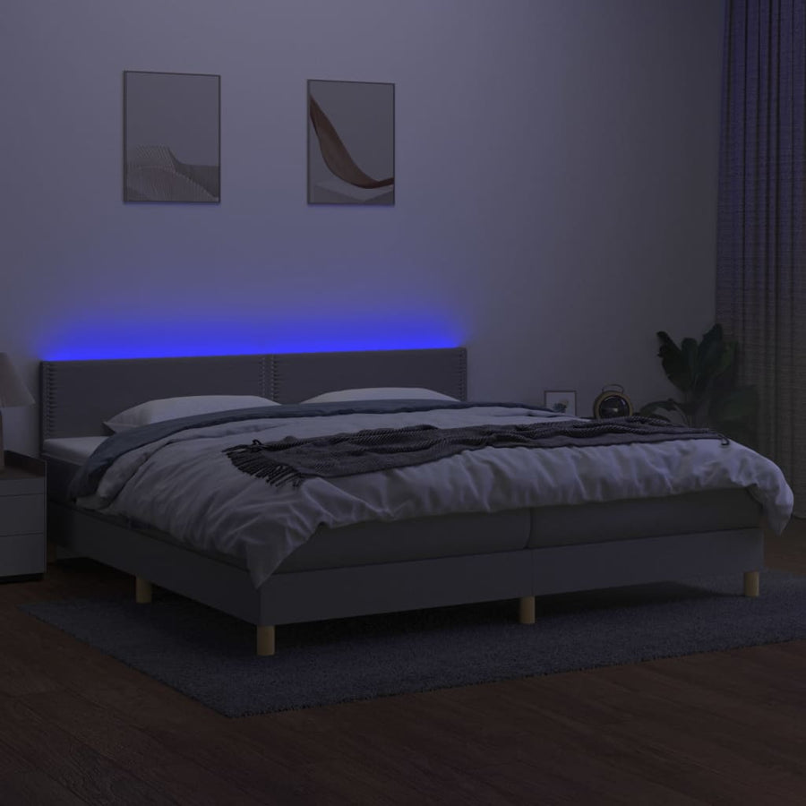 Boxspring met matras en LED stof lichtgrijs 200x200 cm 200 x 200 cm Lichtgrijs