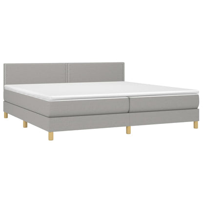 Boxspring met matras en LED stof lichtgrijs 200x200 cm 200 x 200 cm Lichtgrijs