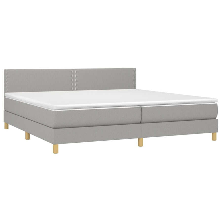Boxspring met matras en LED stof lichtgrijs 200x200 cm 200 x 200 cm Lichtgrijs