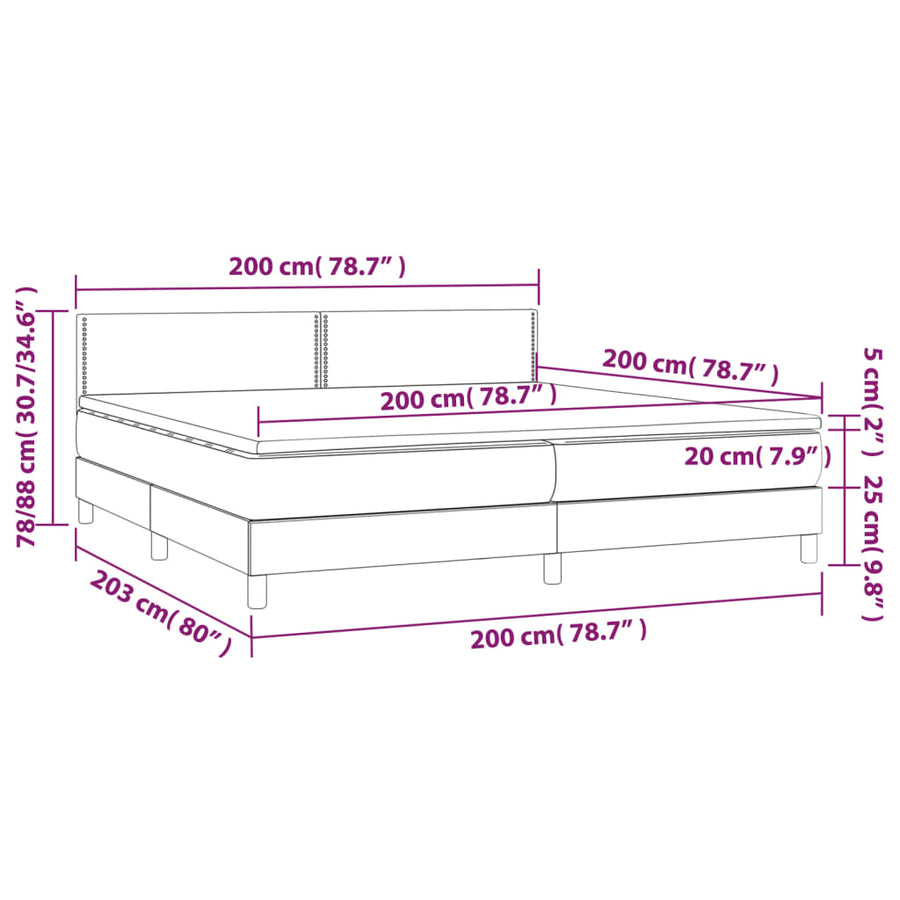 Boxspring met matras en LED stof lichtgrijs 200x200 cm 200 x 200 cm Lichtgrijs