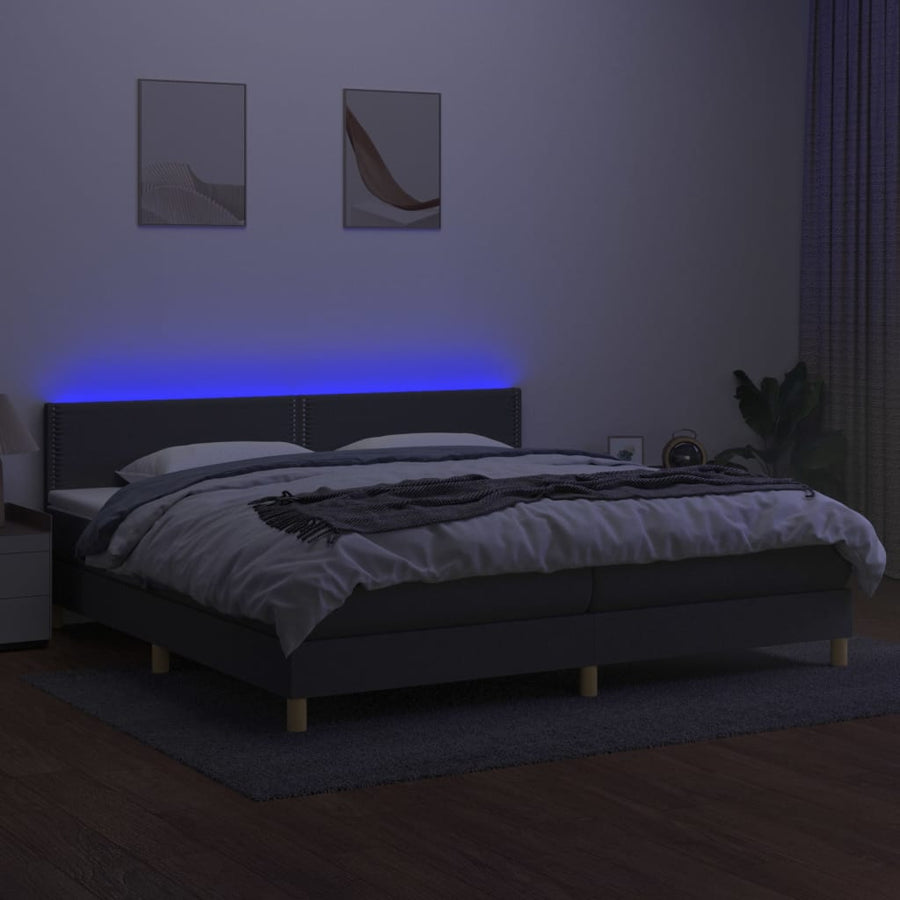 Boxspring met matras en LED stof donkergrijs 200x200 cm 200 x 200 cm Donkergrijs