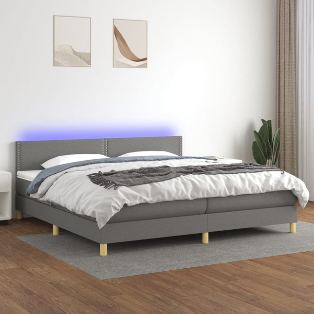 Boxspring met matras en LED stof donkergrijs 200x200 cm 200 x 200 cm Donkergrijs