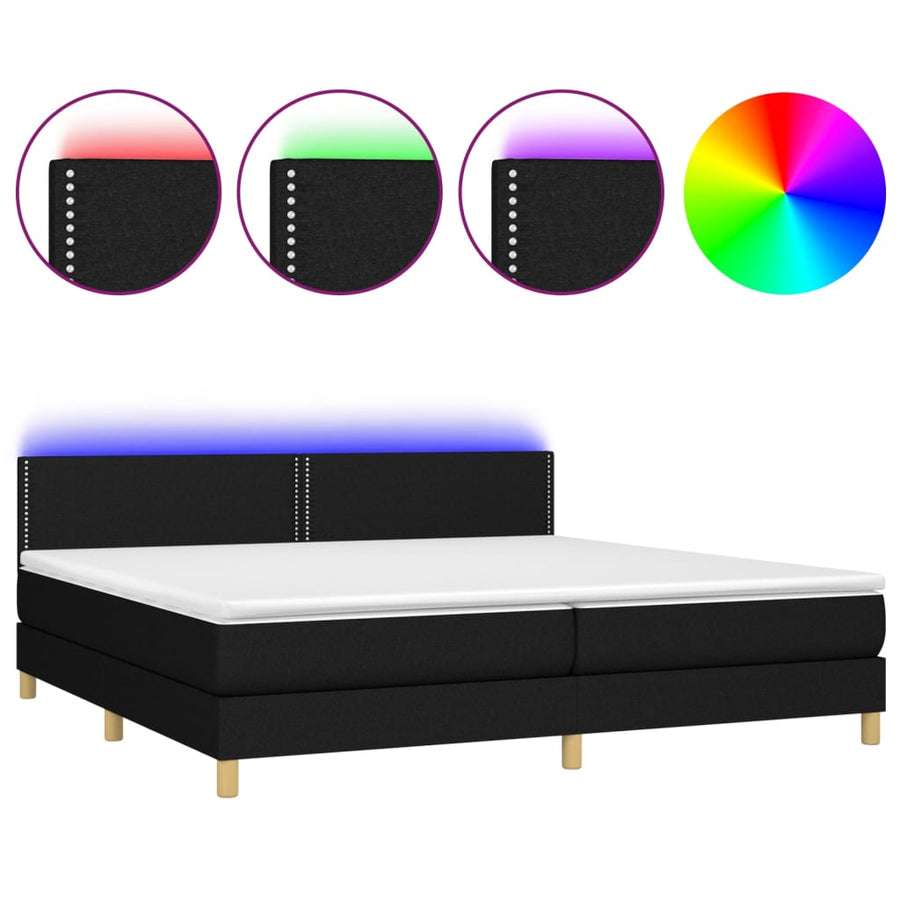 Boxspring met matras en LED stof zwart 200x200 cm 200 x 200 cm Zwart