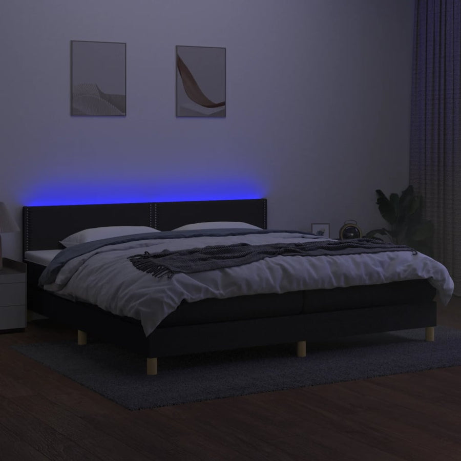 Boxspring met matras en LED stof zwart 200x200 cm 200 x 200 cm Zwart