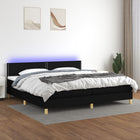 Boxspring met matras en LED stof zwart 200x200 cm 200 x 200 cm Zwart