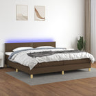 Boxspring met matras en LED stof donkerbruin 200x200 cm 200 x 200 cm Effen met spijkers