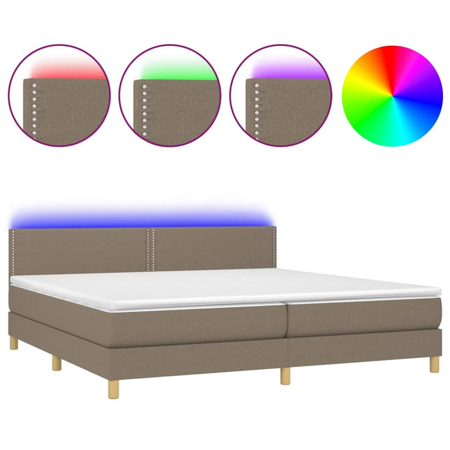 Boxspring met matras en LED stof taupe 200x200 cm 200 x 200 cm Effen met spijkers