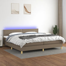 Boxspring met matras en LED stof taupe 200x200 cm 200 x 200 cm Effen met spijkers
