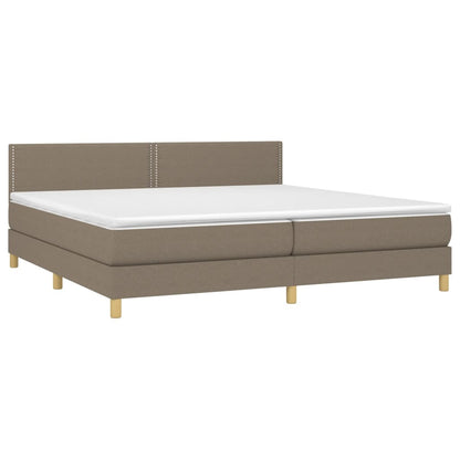 Boxspring met matras en LED stof taupe 200x200 cm 200 x 200 cm Effen met spijkers