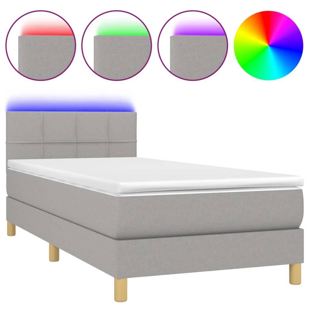 Boxspring met matras en LED stof lichtgrijs 80x200 cm 80 x 200 cm Lichtgrijs