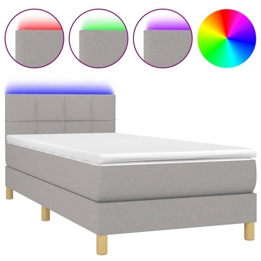 Boxspring met matras en LED stof lichtgrijs 80x200 cm 80 x 200 cm Lichtgrijs