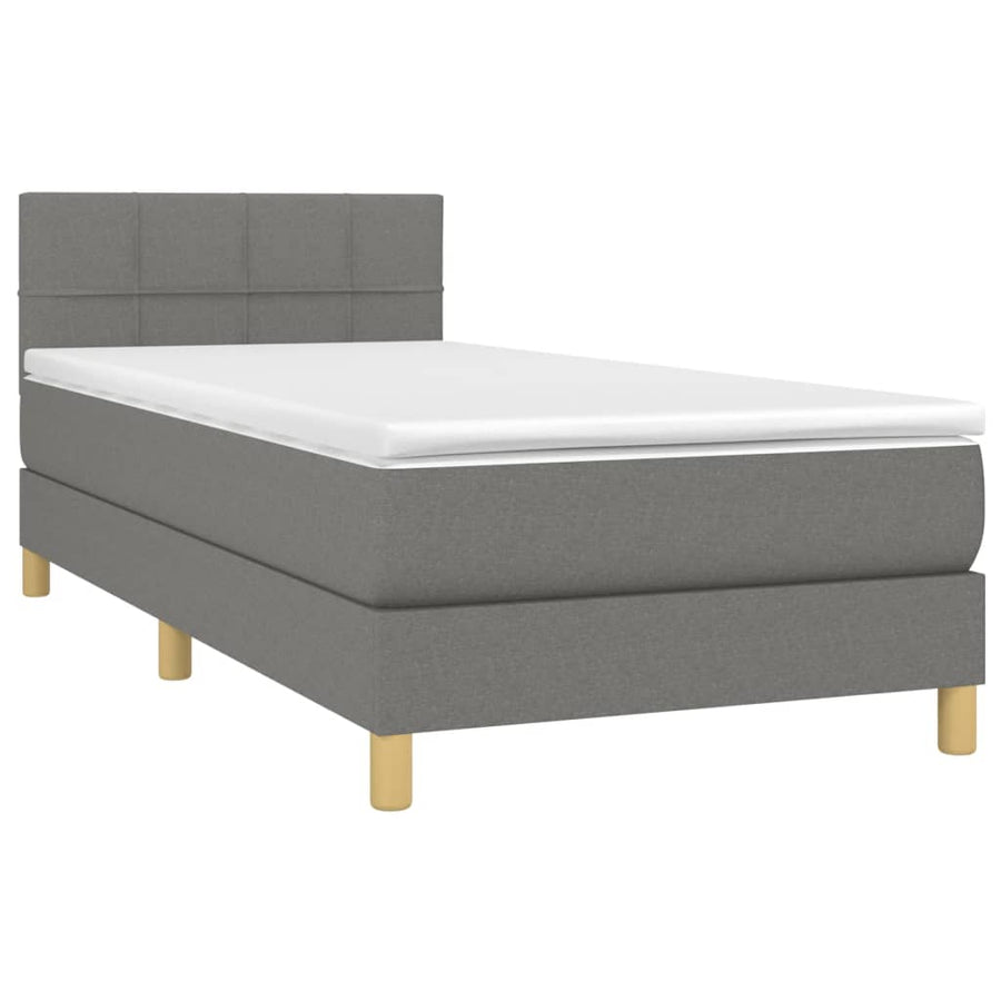 Boxspring met matras en LED stof donkergrijs 80x200 cm 80 x 200 cm Blok met vierkanten