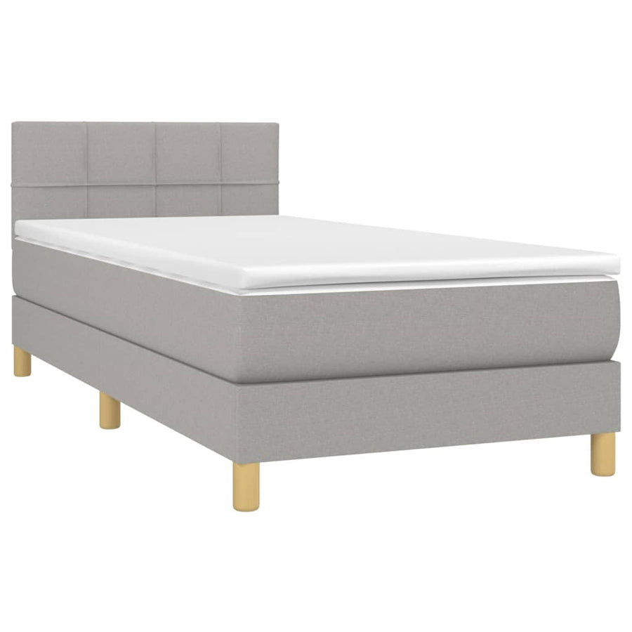 Boxspring met matras en LED stof lichtgrijs 90x190 cm 90 x 190 cm Lichtgrijs
